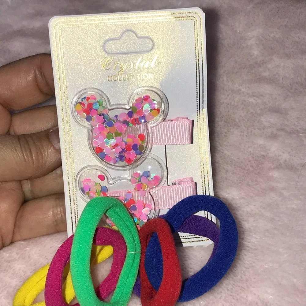 ✨✨5/$10✨✨ Crystal Collection Mouse Hair Clips and Colorful Hair Ties Set New
